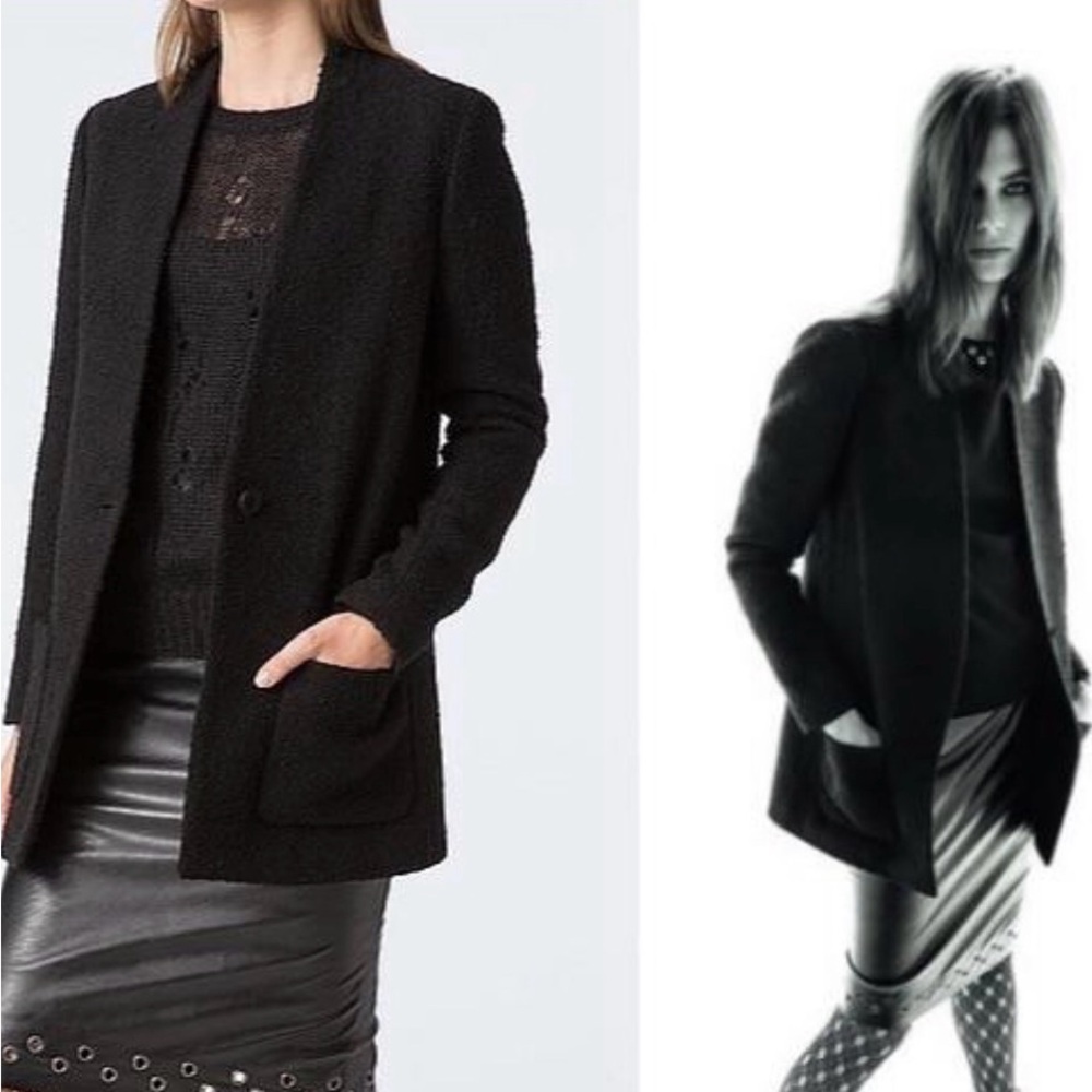 Carine Roitfeld for UNIQLO Wool Blend Boucle Black Coat - Small - Picture 1 of 5